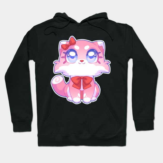 Kawaii Pink Cat Adorable Rainbow Cat Cute Gift For Cat Lover Hoodie by Shusha Pusha